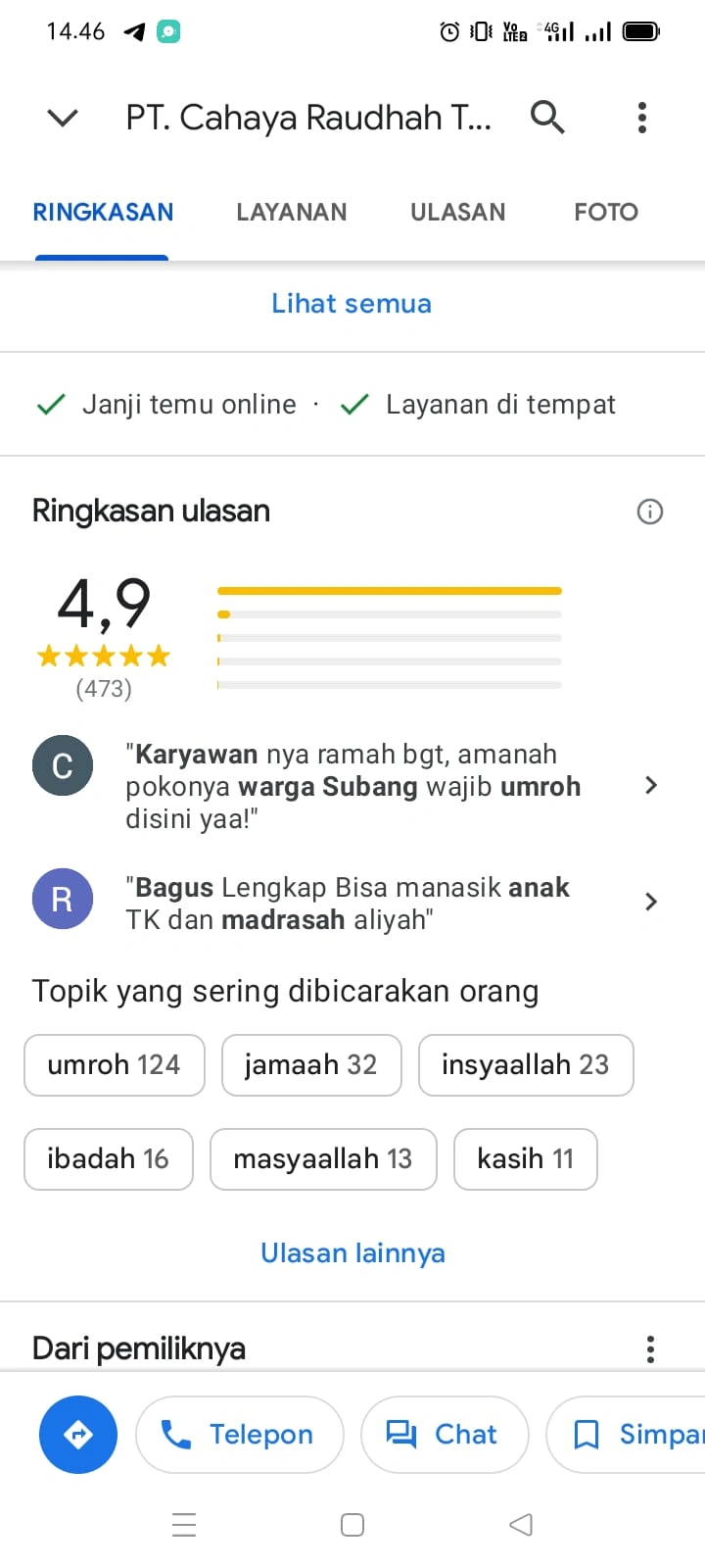 Testimoni Jamaah Cahaya Raudhah 1