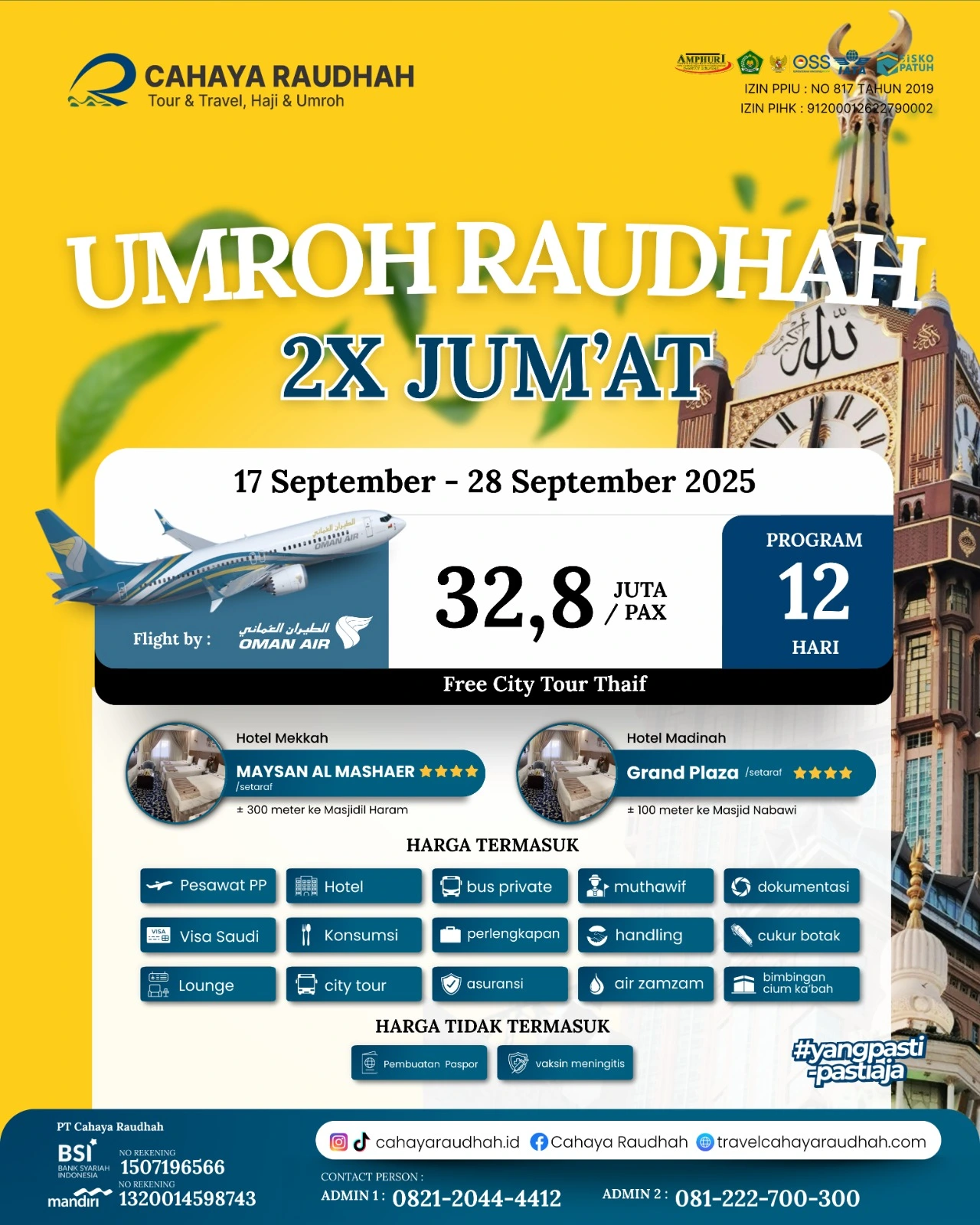 Paket Umroh Raudhah 12 Hari | 2 kali jumat | free thaif | travel Umroh| Travel haji
