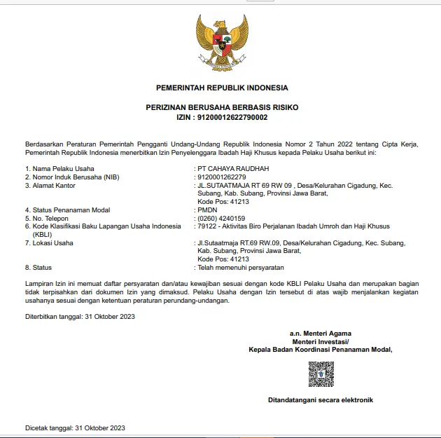 SK PIHK Travel Haji Cahaya Raudhah | Travel haji | Travel Umroh