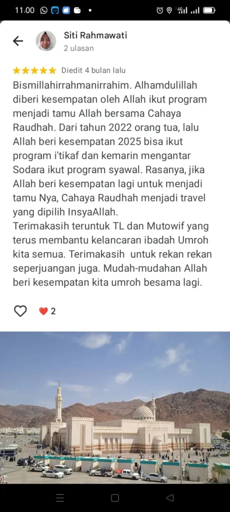 Testimoni jamaah umroh cahaya raudhah tour and travel