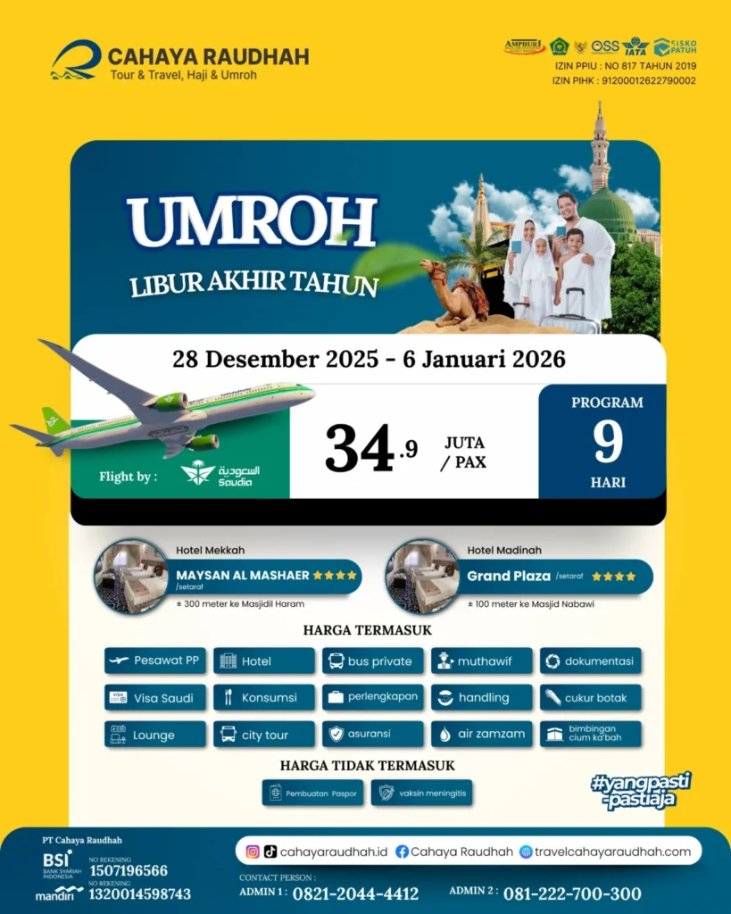 Paket Umroh 28 Desember 2025 | Cahaya Raudhah | Travel Umroh | Travel haji