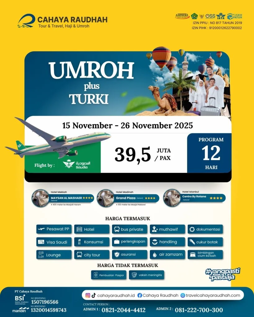 Paket Umroh Plus Turki 15 November 2025 | Travel Umroh | Travel Haji | Cahaya Raudhah
