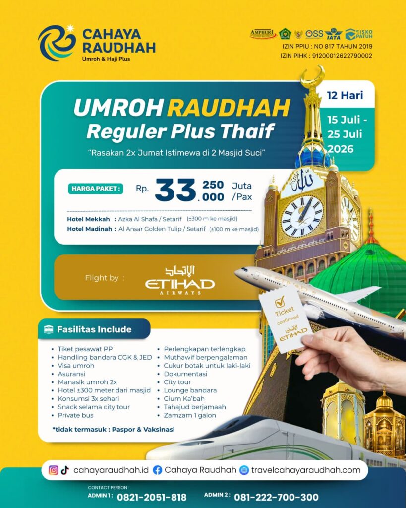 Umroh Raudhah Bintang 4 Plus Thaif 15 Juli 2026 12 Hari