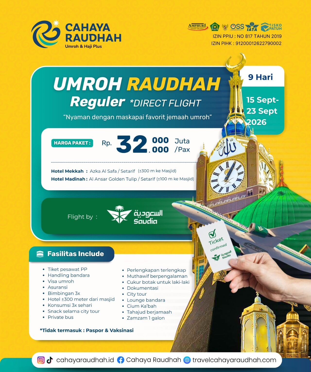 Paket umroh bintang 4 keberangkatan 15 september 2026 cahaya raudhah